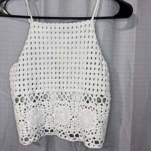 Love On A Hanger Women's White Crochet Knit Tank Top